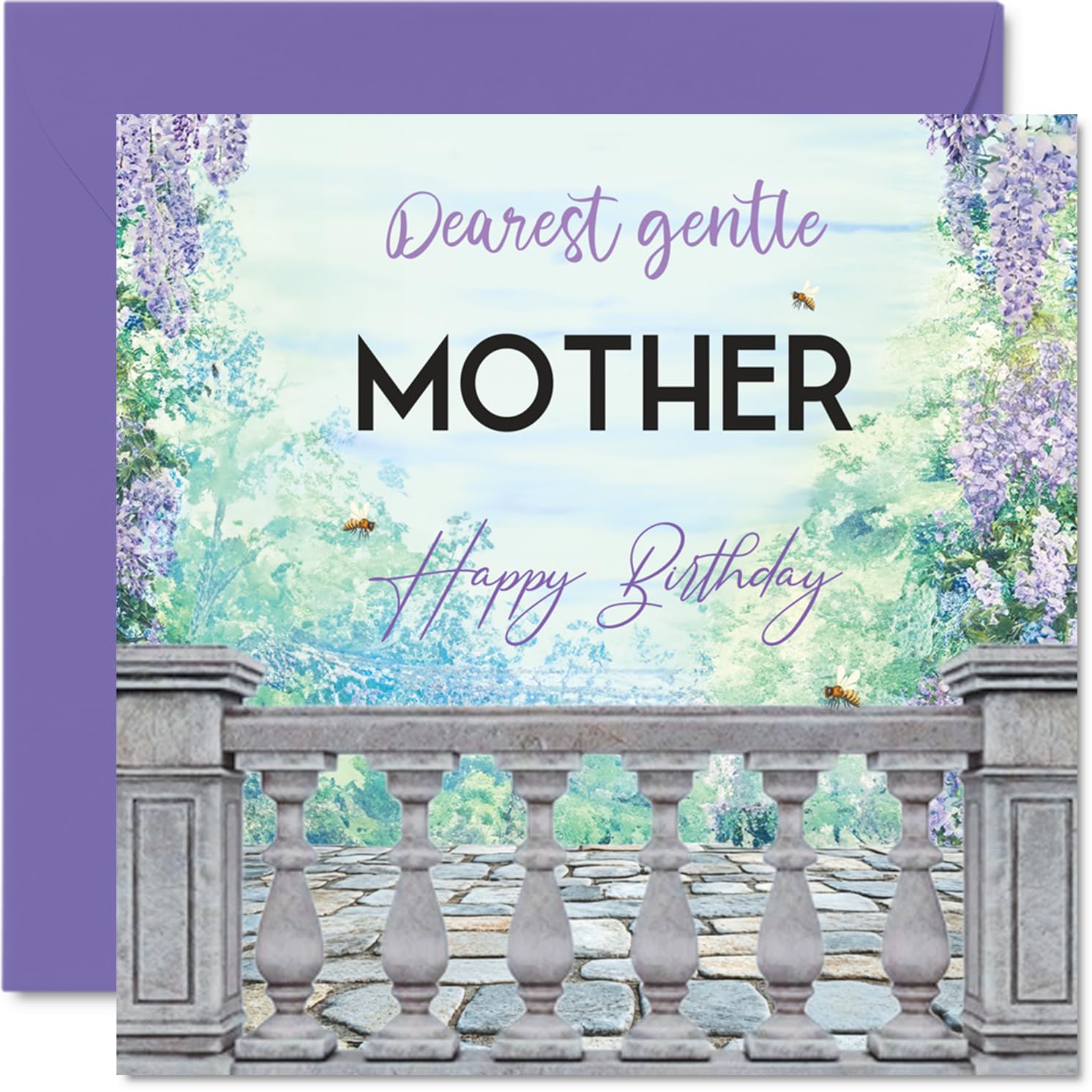 Heartfelt Birthday Card for Mum - Warm Wishes in a Serene Garden - Elegant Floral Motifs in Calming Hues - A Loving Touch for Mum's Birthday - 145mm Square, Envelope Included