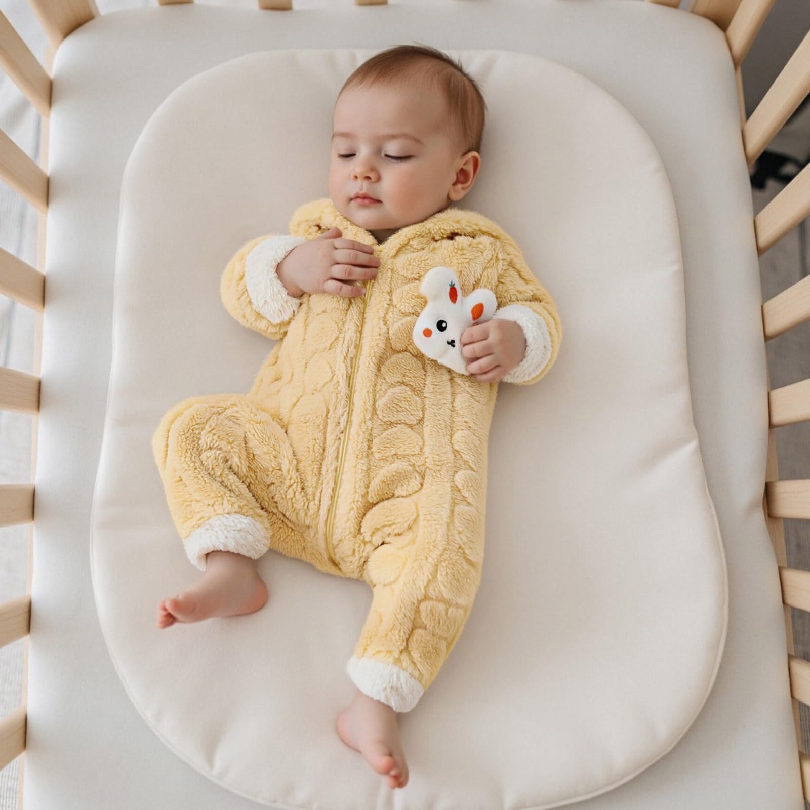 Baby Schneeanzüge Mädchen Winter Overall Outfit Langarm Manrel mit Kapuze 3D Kaninchen Warm Outfits Kleinkinder Fleece Kleidung mit Reißverschluss