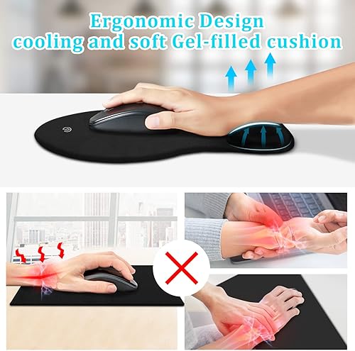 Miniatura 3 de Soqool Alfombrilla para mouse, paquete de 6 almohadillas ergonómicas para mouse con soporte de reposamuñecas de gel cómodo y refrescante y tela de