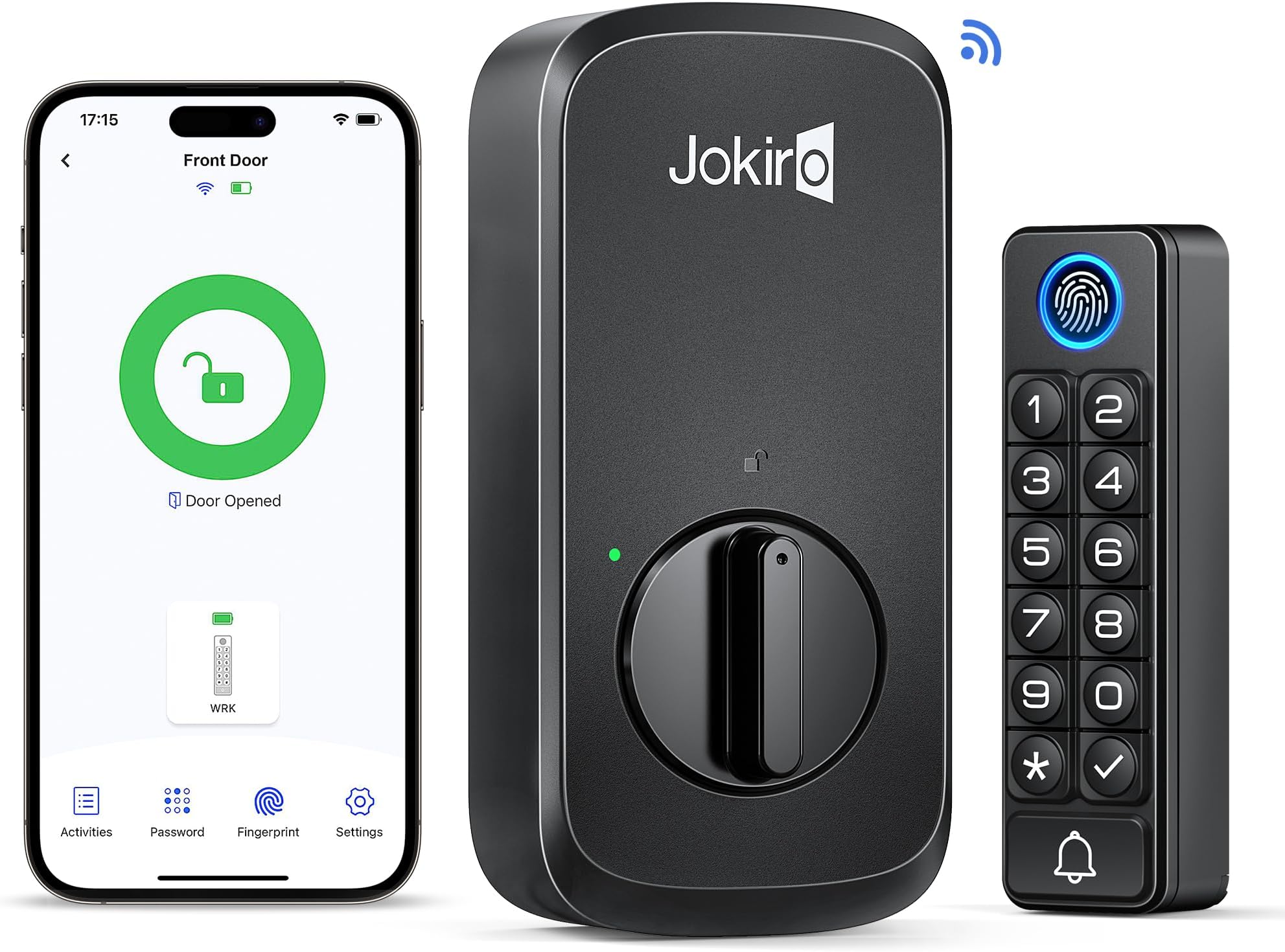 Jokiro WiFi Smart Lock with App Control, Fits Your Existing Deadbolt, Waterproof Fingerprint Door Lock with Keypad, Built-in WiFi Compatible with Alexa&Google Assistant, Auto Lock, Easy Installation