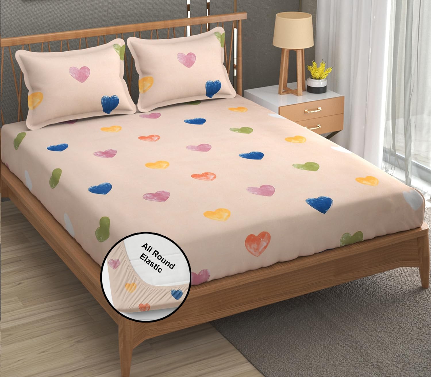FRESH FROM LOOM Floral Print 240 TC King Size Fitted Bedsheet Set - Microfiber, Anti Fade, Includes 2 Pillow Covers (Size - 78 x 72 Inches (Fits up to 10 Inch) | Heart-Brown) (B0DB26W7SQ) Amazon Price History, Amazon Price Tracker
