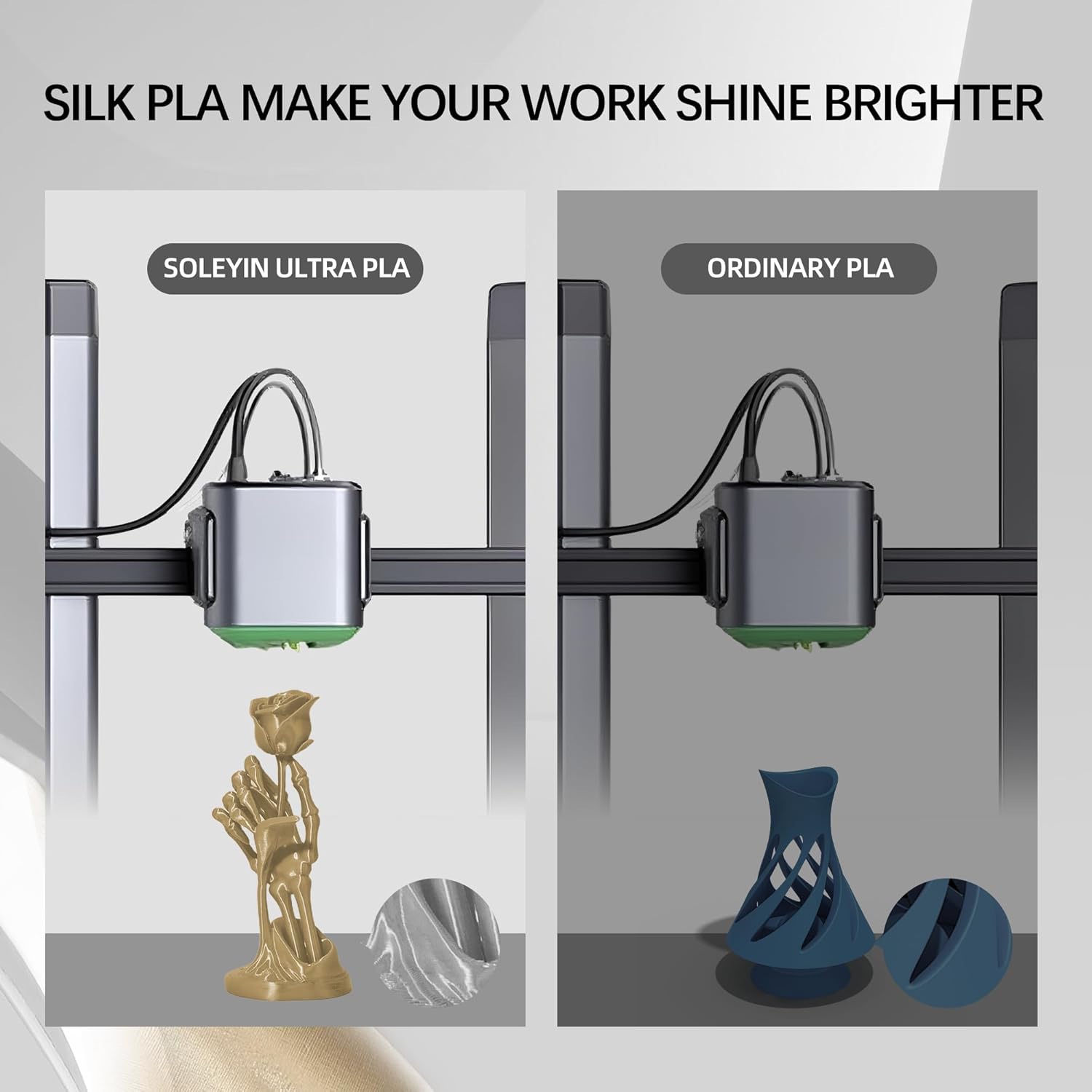 Silk Filament PLA 1.75mm Silk 3D Printer Filament, Silk Brass 1kg Spool (2.2lbs), Dimensional Accuracy +/- 0.02 mm, Fit Most FDM Printer - Image 4