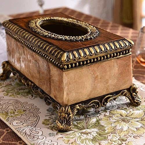 Miniatura 4 de Funda para caja de pañuelos para accesorios de baño, cubierta de caja de pañuelos rectangular de resina, soporte para servilletas de flores chapadas