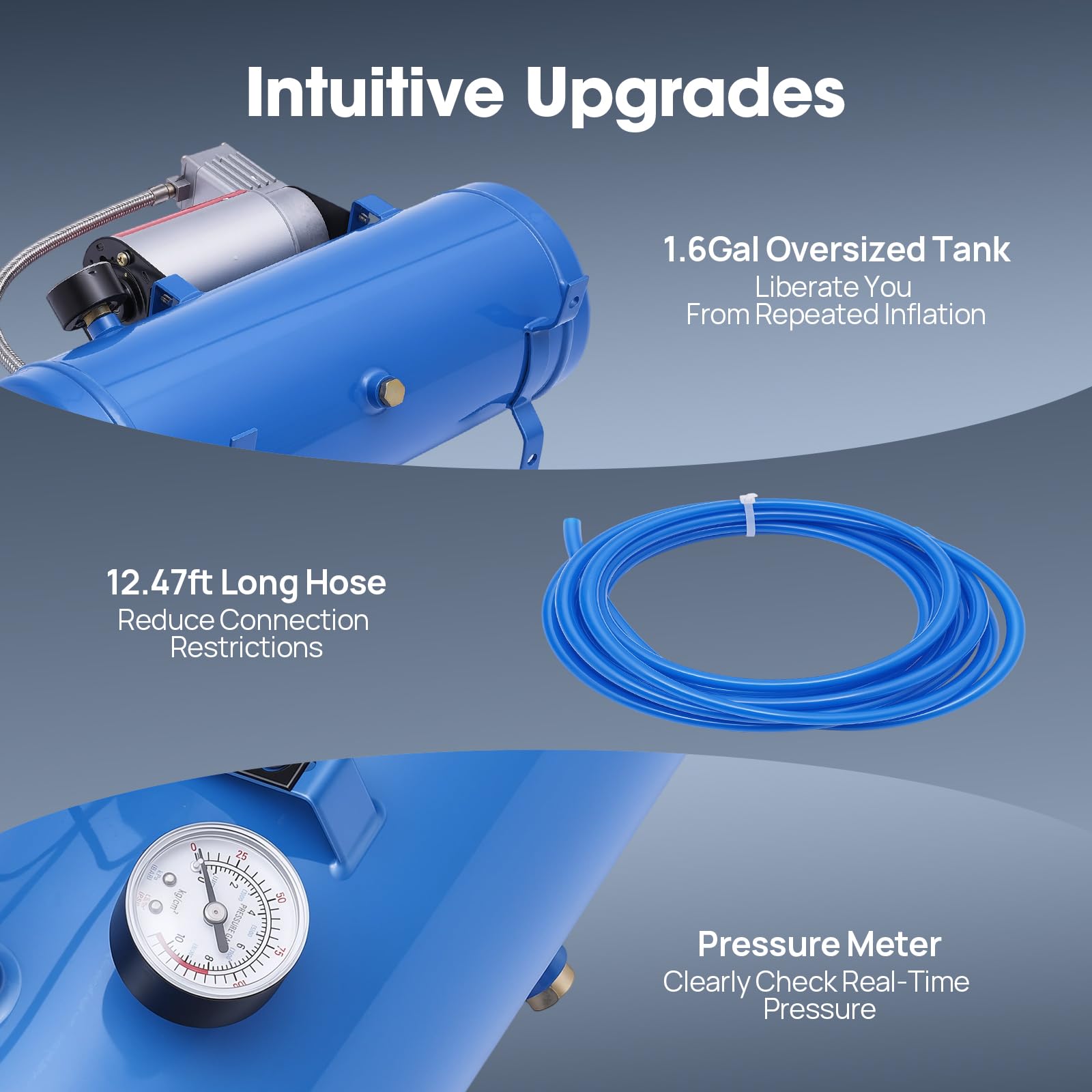 Compresseur d'air électrique silencieux 12 V 150 PSI Capacité du réservoir 6 litres Gonfleur de pneu Pompe à pneus pour voiture, bateau, vélo