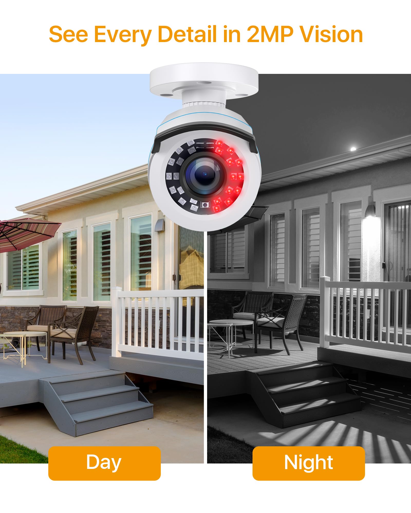 Anlapus 1080P Telecamera Analogica di Sorveglianza per Esterni, 2MP Videocamera Cablata AHD/960H/CVI/TVI, Visione Notturna da 24 m, IP66 Resistente alle Intemperie
