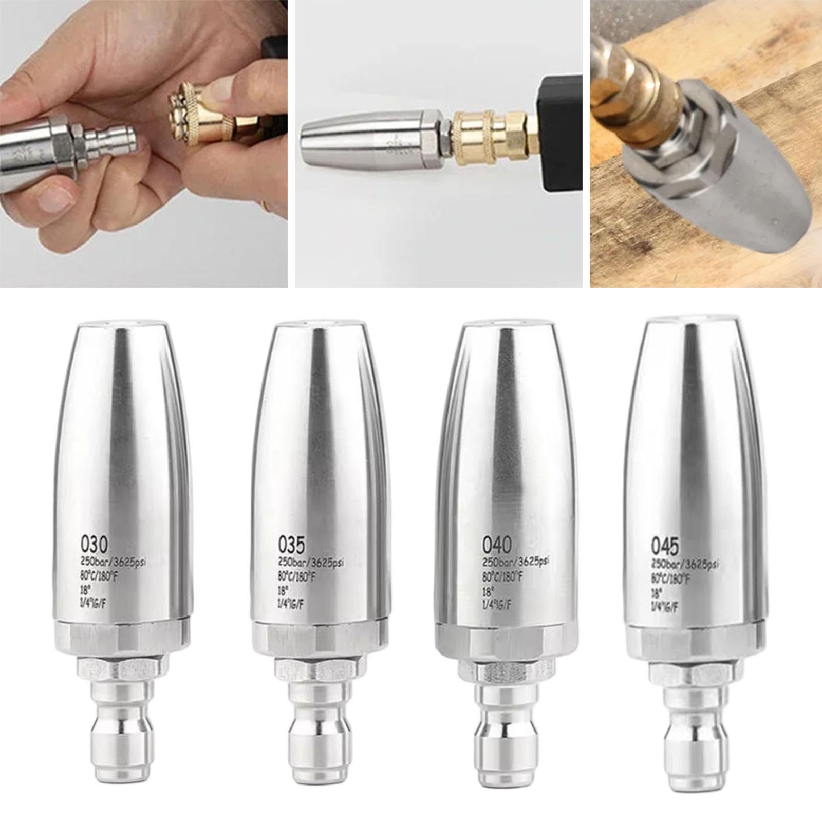 4 Stück Druckreiniger Düse Edelstahl Schnellkupplung Rotationsaufsatz Keramikeinsatz für Autopflege Hausreinigung Garteneinsatz 8.1cmx1.5cmx1.5cm