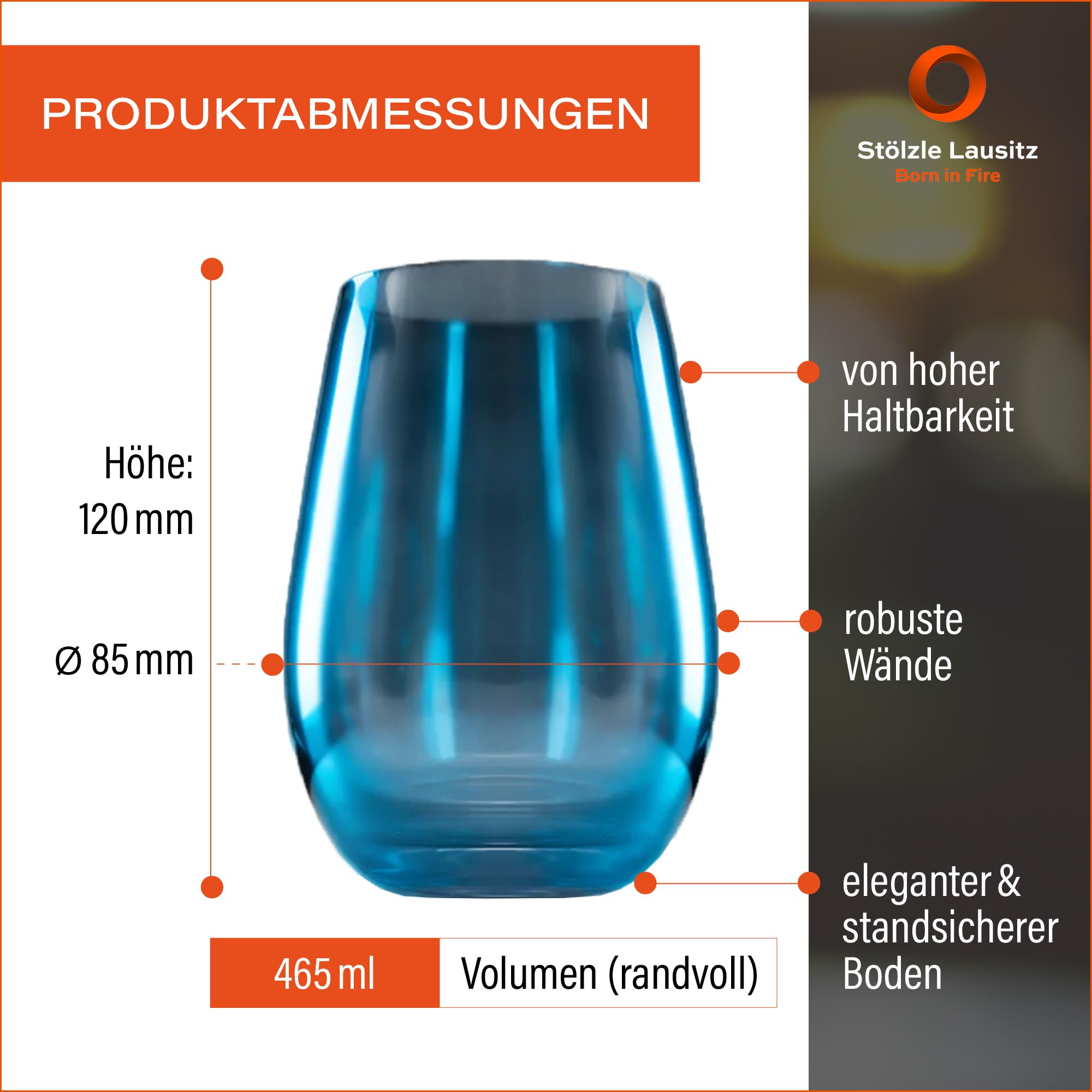 Stölzle Lausitz Szklanki Longdrink Mirror Niebieskie 6 sztuk – 465 ml Eleganckie Szklanki Kryształowe do Wody Soków i Koktajli – Lustrzane Wykończenie – Bez Ołowiu – Do Zmywarki i Odporne na Uderzenia