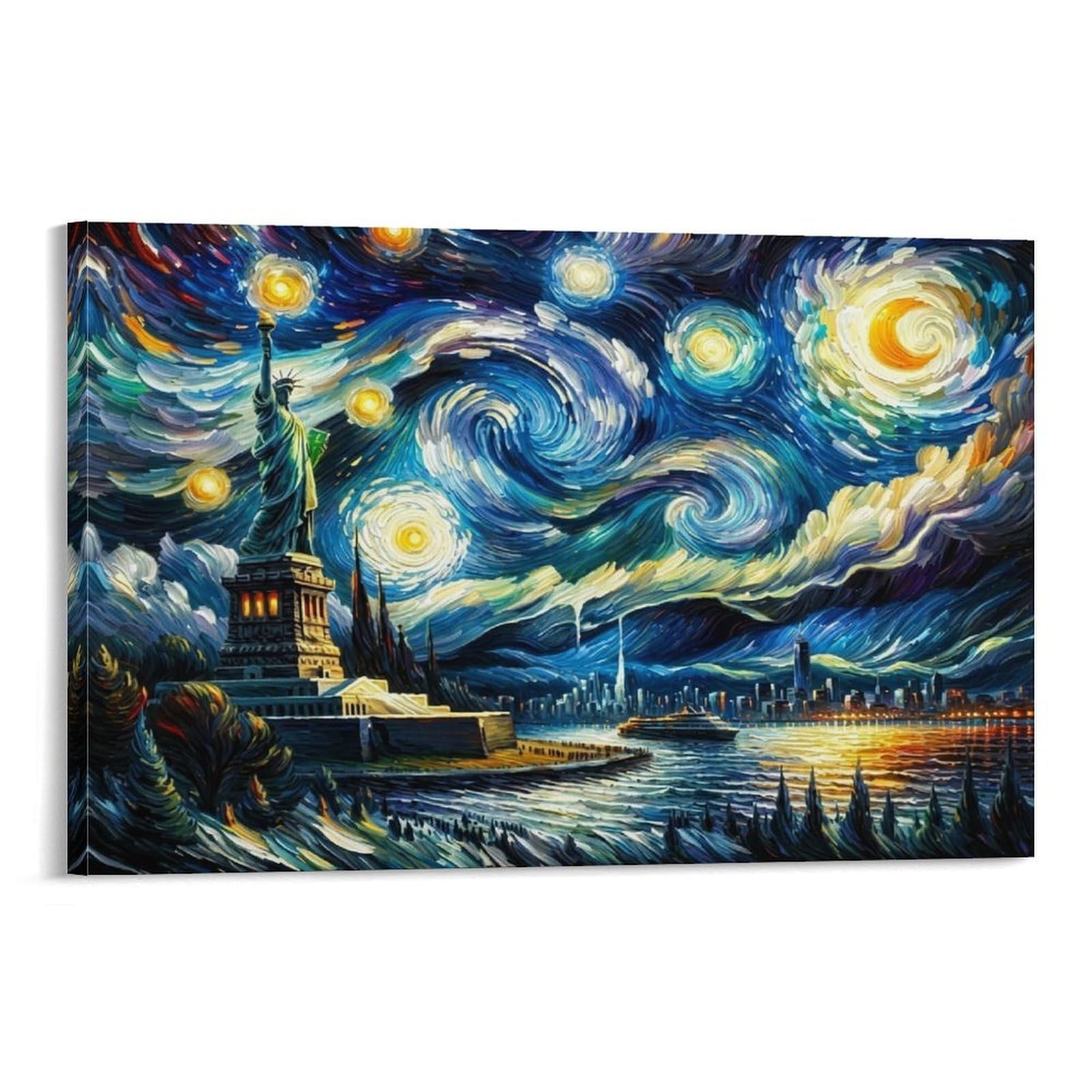 CPLVKWRQJ StarryNightLiberty Individual Statue of Liberty Starry Night Canvas Wall Art - Office Canvas Print Fade Resistant Wall Focal Art Ready to Hang 12x18inch(30x45cm)