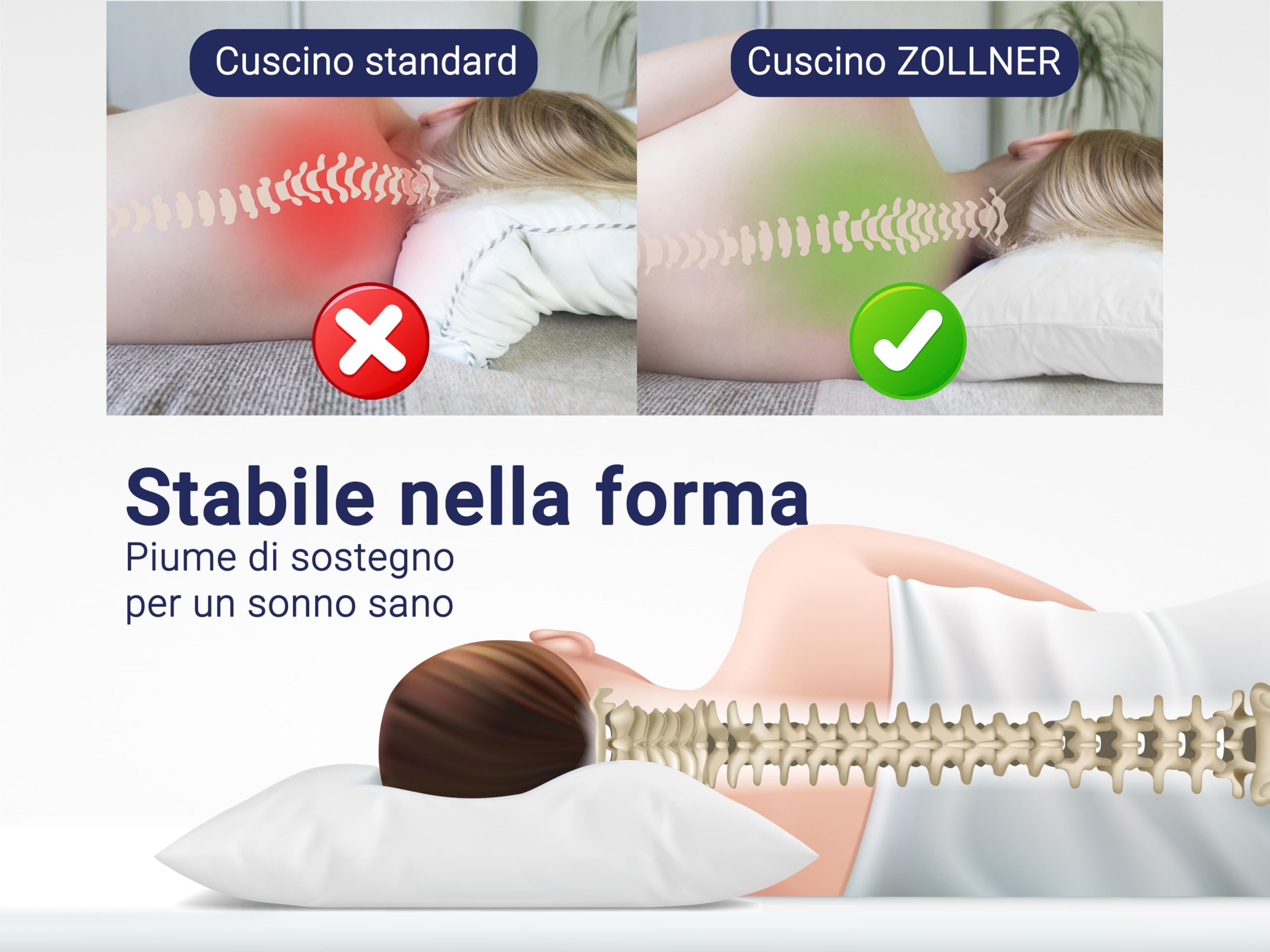 ZOLLNER Cuscino 60x80 cm - 100% piume - Made in Germany - adatto per allergici - fodera in cotone di alta qualità - lavabile fino a 60°C - qualità alberghiera ZOLLNER Cuscino 60x80 cm - 100% piume - Made in Germany - adatto per allergici - fodera in cotone di alta qualità - lavabile fino a 60°C - qualità alberghiera