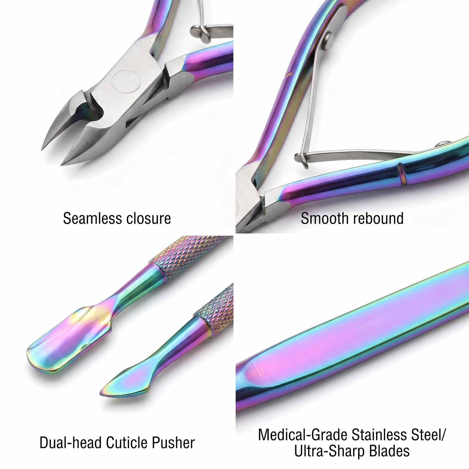 Alicate Cutículas con Removedor Cutículas - 3 Piezas Coloridas Herramienta Removedor Cutículas, Set Tijeras Cutículas Profesional, Set Manicura Hogar, Set Manicura Profesional