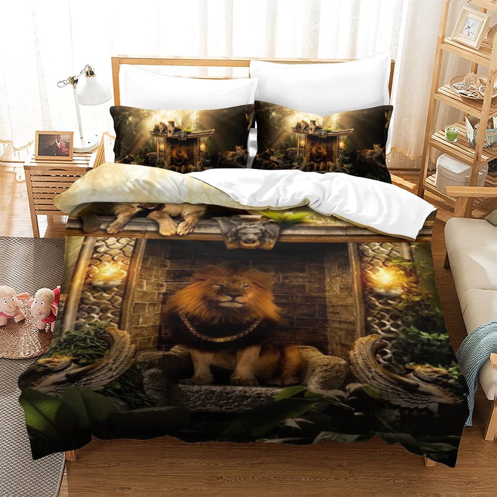 Housse de couette lion hypoallergénique contre les allergies de lit simple