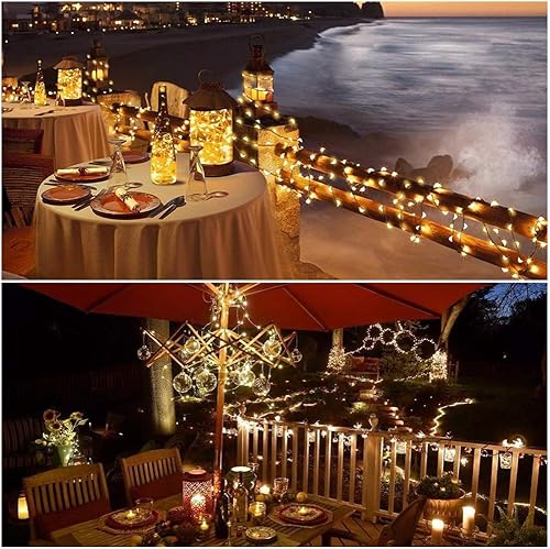 Miniatura 4 de Paquete de 2 tiras de luces solares para exteriores, 78 pies, 240 LED de alambre de cobre impermeable al aire libre, 8 modos de luces de hadas para