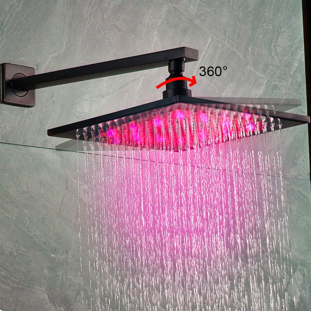 Huin Grifo de ducha LED Cabezal de lluvia de latón negro Válvula mezcladora fría caliente Grifo mezclador de baño Grifos de bronce