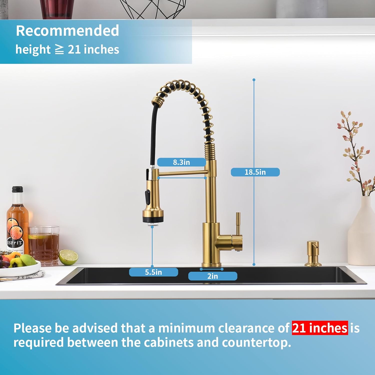 GIMILI Gold Kitchen Faucet with Soap Dispenser Single Hole Pull Down Sprayer LED Faucet, Suitable for Farmhouses, RV, Laundry Room, Outdoor, and Campers. Llave para fregadero de cocina - Image 2