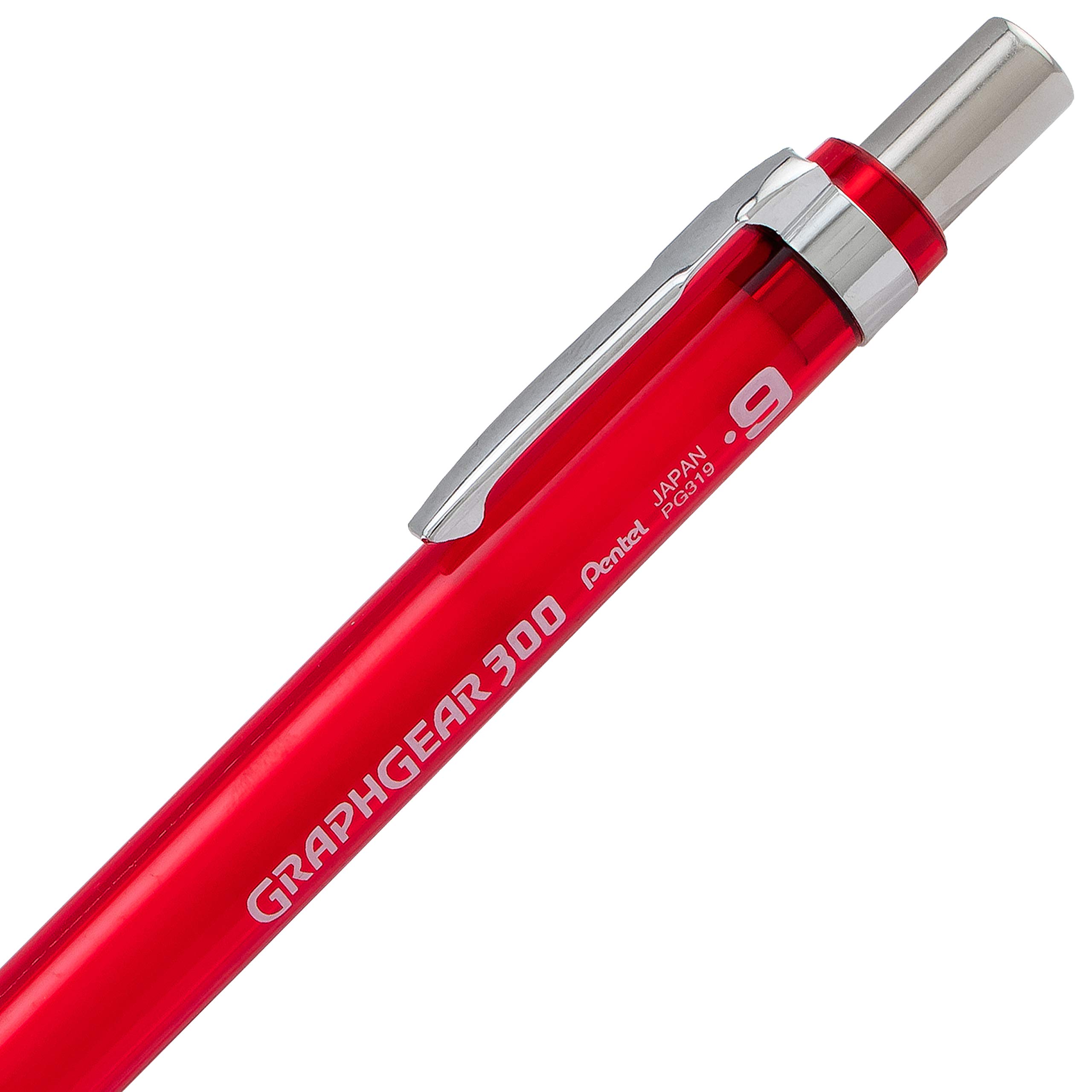 Pentel GraphGear 300 - Matita meccanica, confezione da 12 matite, rosso (0,9 mm)