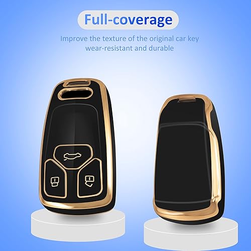 Miniatura 3 de YHC Funda para llavero Audi, funda de llave de coche premium con llavero de moda compatible con Audi A4 Q7 Q5 TT A3 A6 SQ5 R8 S5 dorado