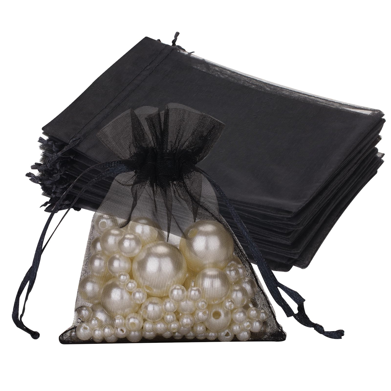 Joycraft 50Pcs Organza Bags, 2.7"x3.5" Gift Favor Pouches, Black Breathable Tulle With Drawstring, Sheer Mesh for Wedding, Jewelry, Makeup, Candy — image 1