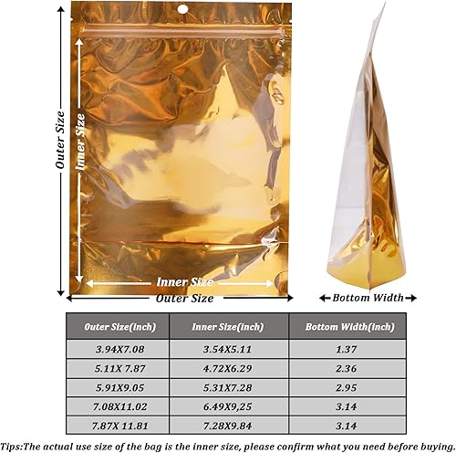 Miniatura 9 de Paquete de 100 bolsas de Mylar para almacenamiento de alimentos, papel de aluminio resellable, bolsa transparente de pie con ventana frontal de 5.91
