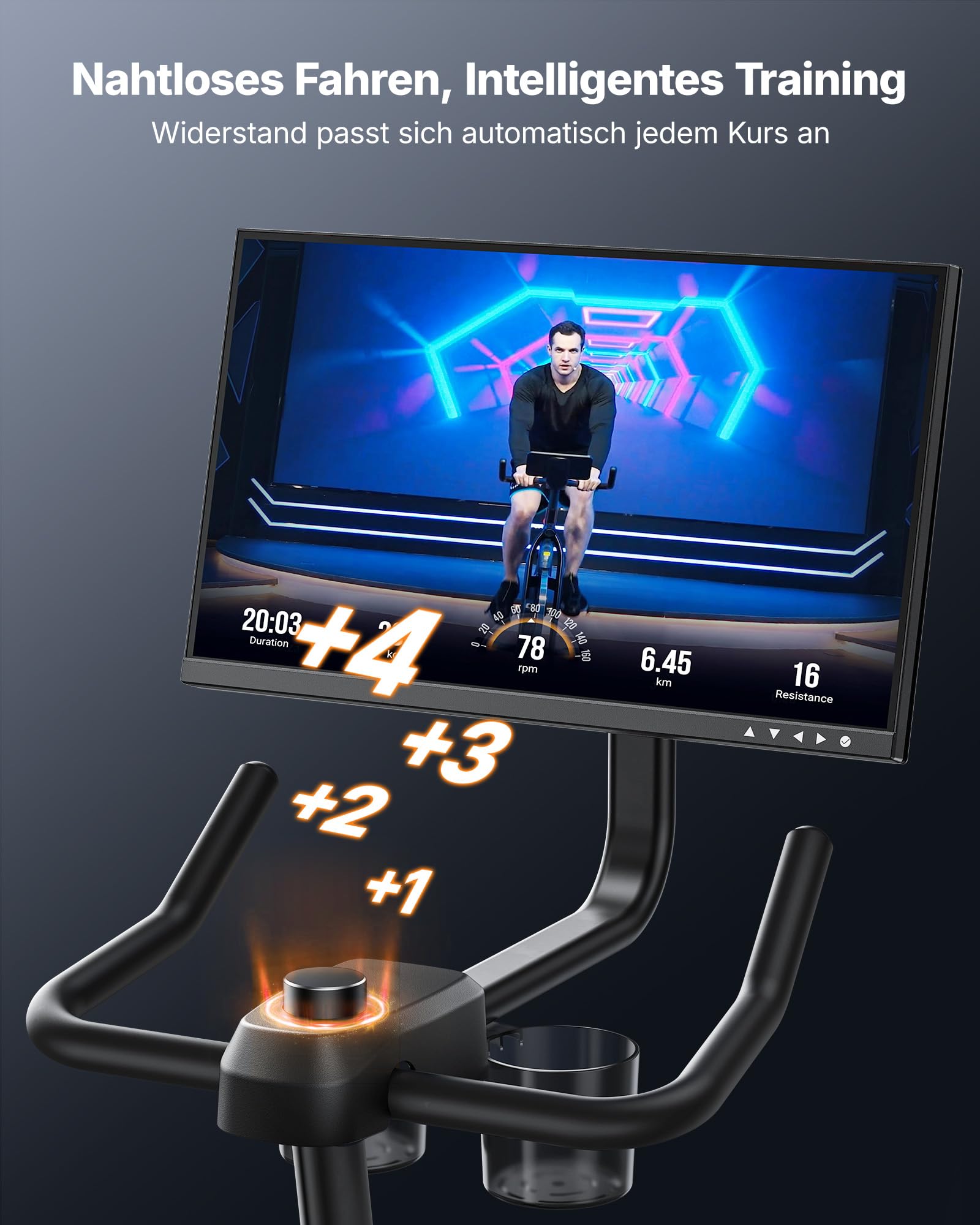 MERACH Heimtrainer Fahrrad mit 21,5" Drehbarem FHD-Bildschirm, Leises Hometrainer Fahrrad mit Automatischer Widerstand, Verstärkter H-Rahmen, Stoßdämpfender Luftkissensattel, Eigene App, Bis 150KG
