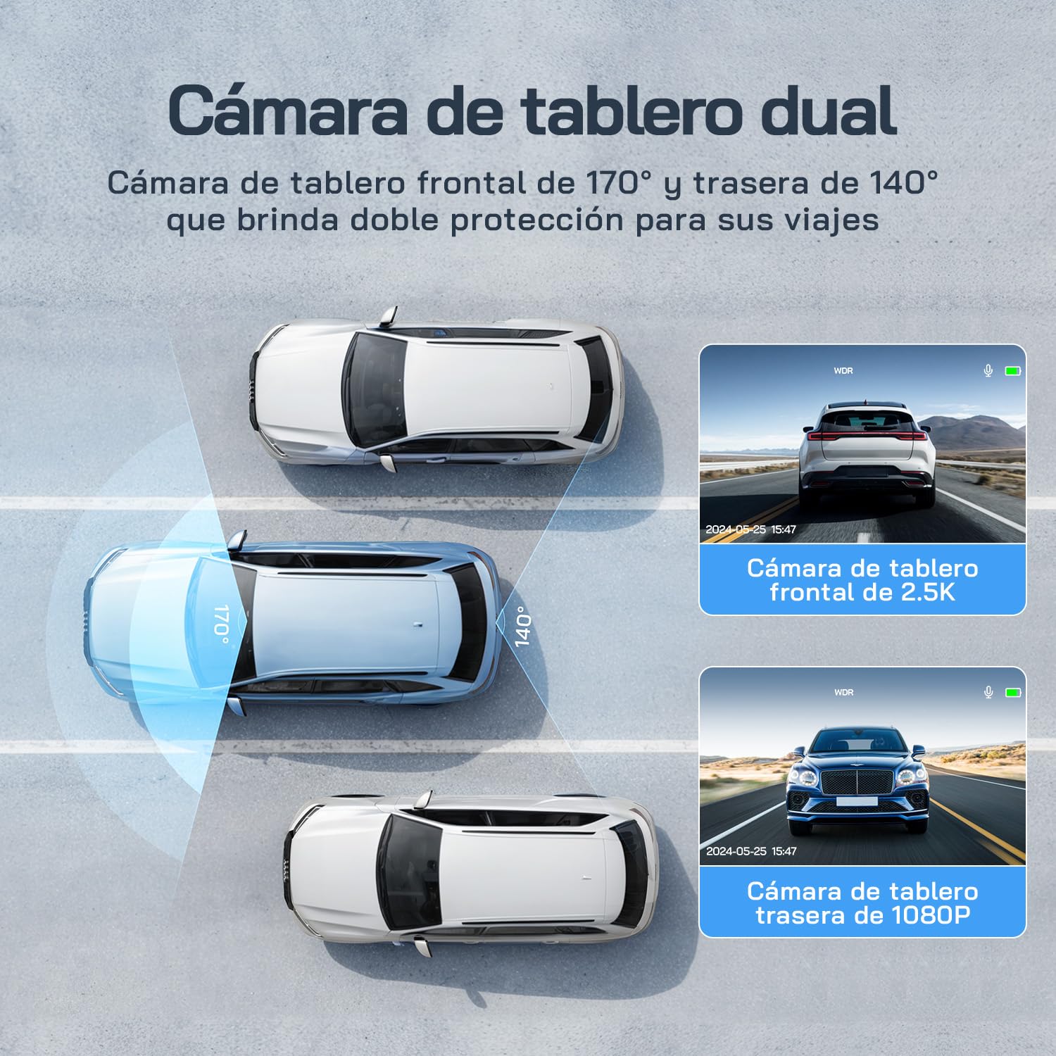 WOLFANG Dashcam, Cámara de Coche Delantera y Trasera 2.5K QHD, Dash Camera para Coches de 170º Gran Angular Monitor de Aparcamiento 24H con Grabación en Bucle y Sensor G