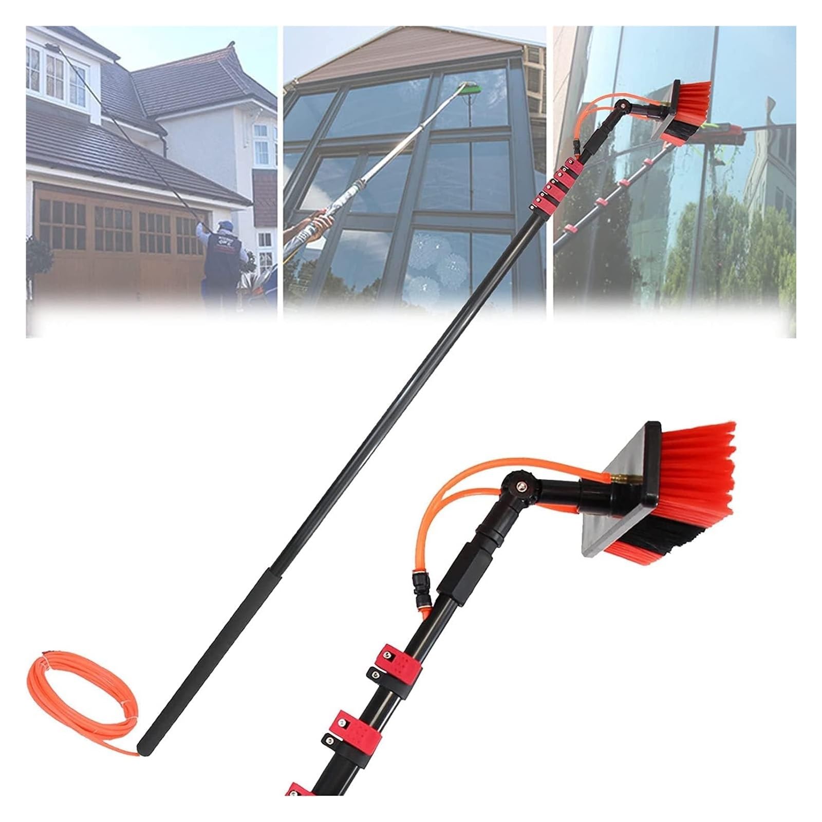Window Cleaning Pole Telescopic, Window Cleaning Brush Equipment Kit, Water/Hose Fed Pole Professional Window Cleaner With Extension Pole(35FT/10.8M)