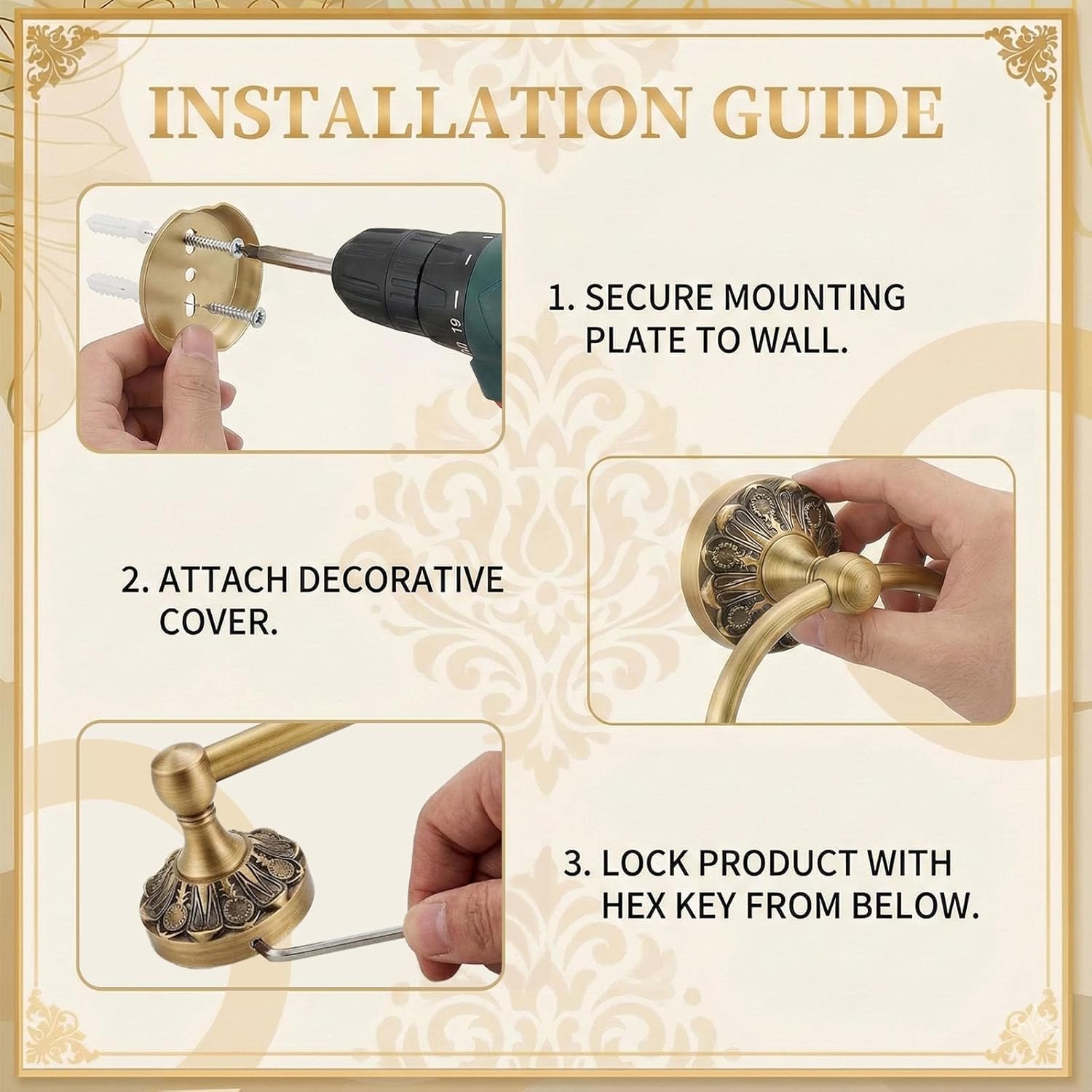 Antique Brass Toilet Paper Holder with Vintage Petal Base, Hand-Aged Solid Brass Design for Bathroom Renovation or Rustic, Classic & Farmhouse Styles, Enhances Overall Decor Quality and Warmth