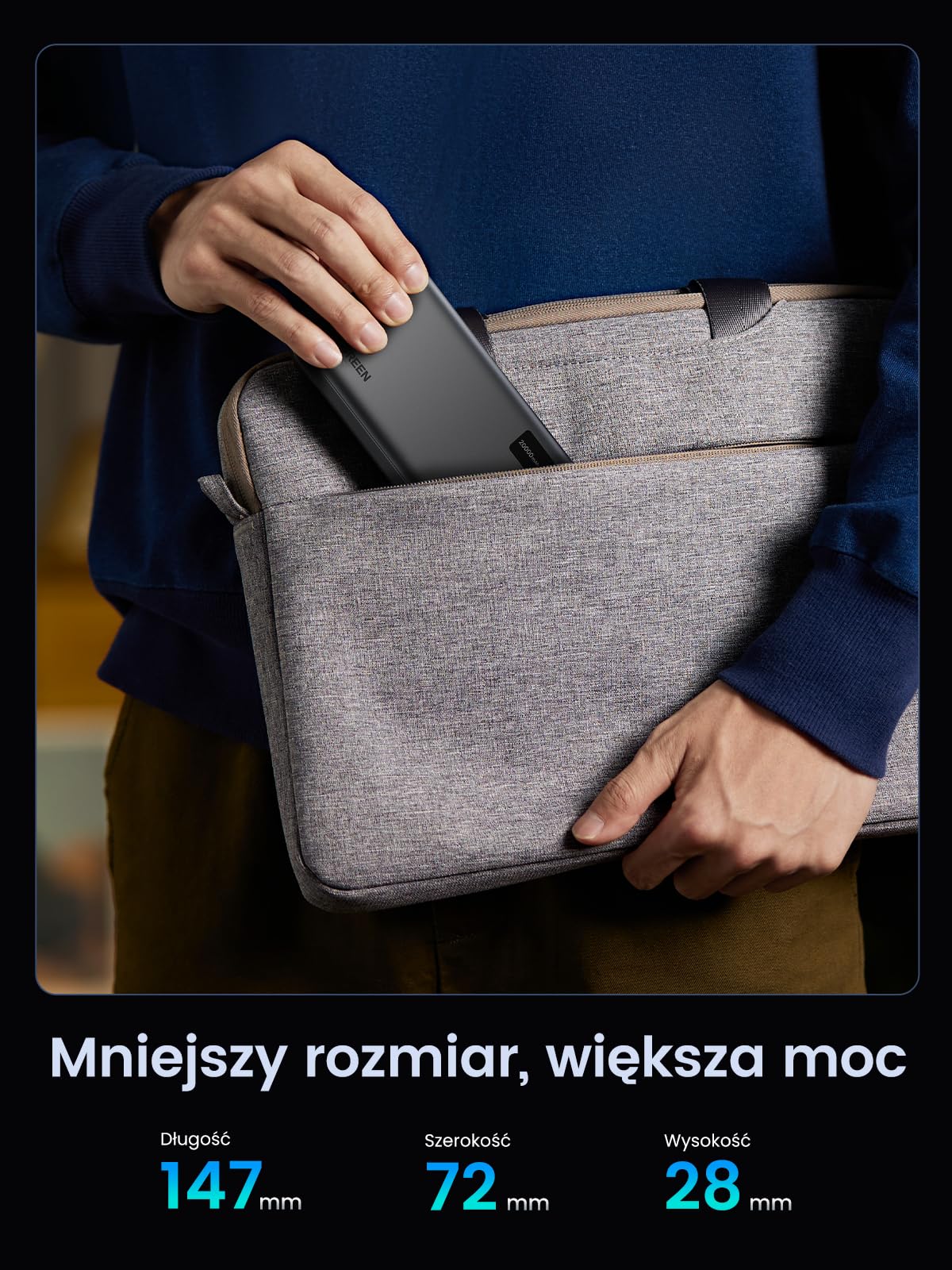 UGREEN Power Bank 20.000mAh 22.5W, Zewnętrzny bank energii z wejściem i wyjściem USB C PD 20W Powerbank z cyfrowym wyświetlaczem, kompatybilny z iPhone 15 Pro/Pro Max/15/14, Galaxy S24 Ultra innymi.
