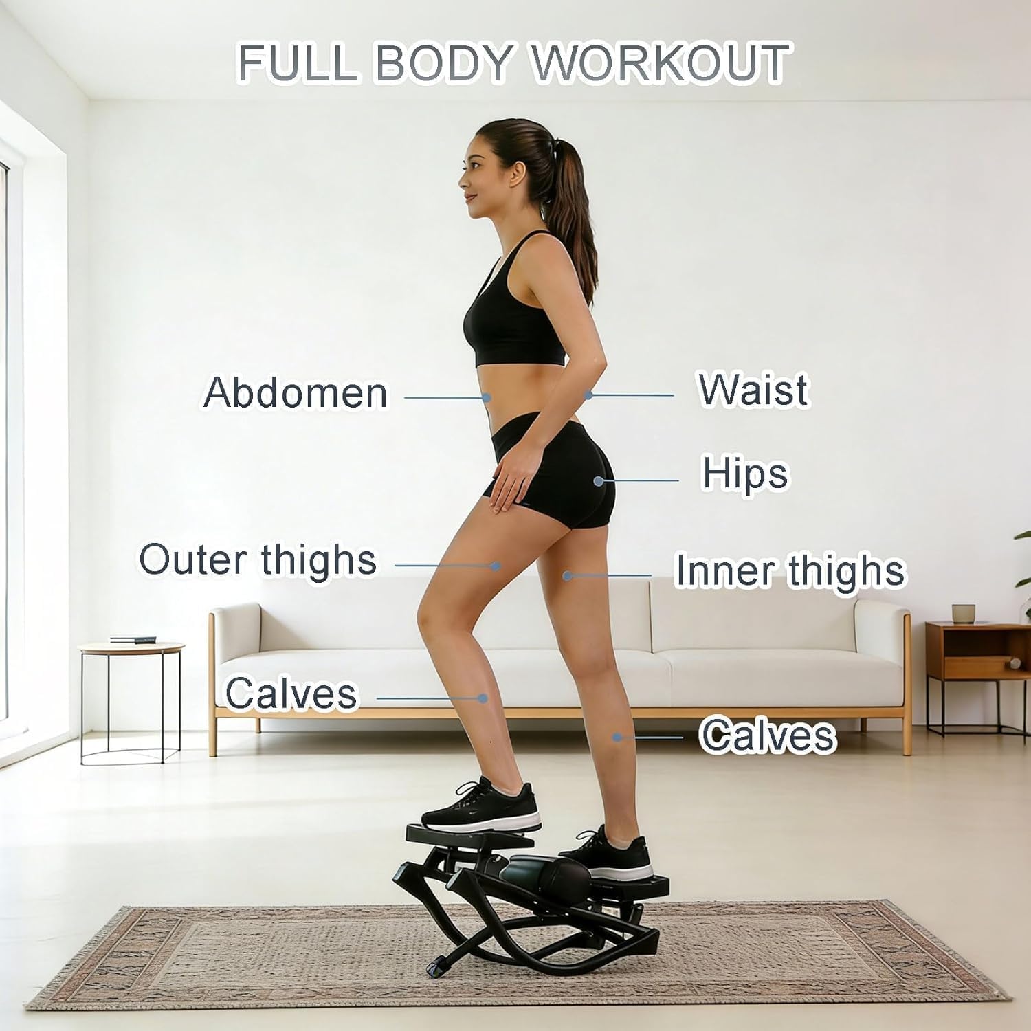 Lateral Rocking Fitness Stepper, Side-to-Side Rock Stepper mit Digitalem Monitor und Widerstandsbändern für Heimtraining