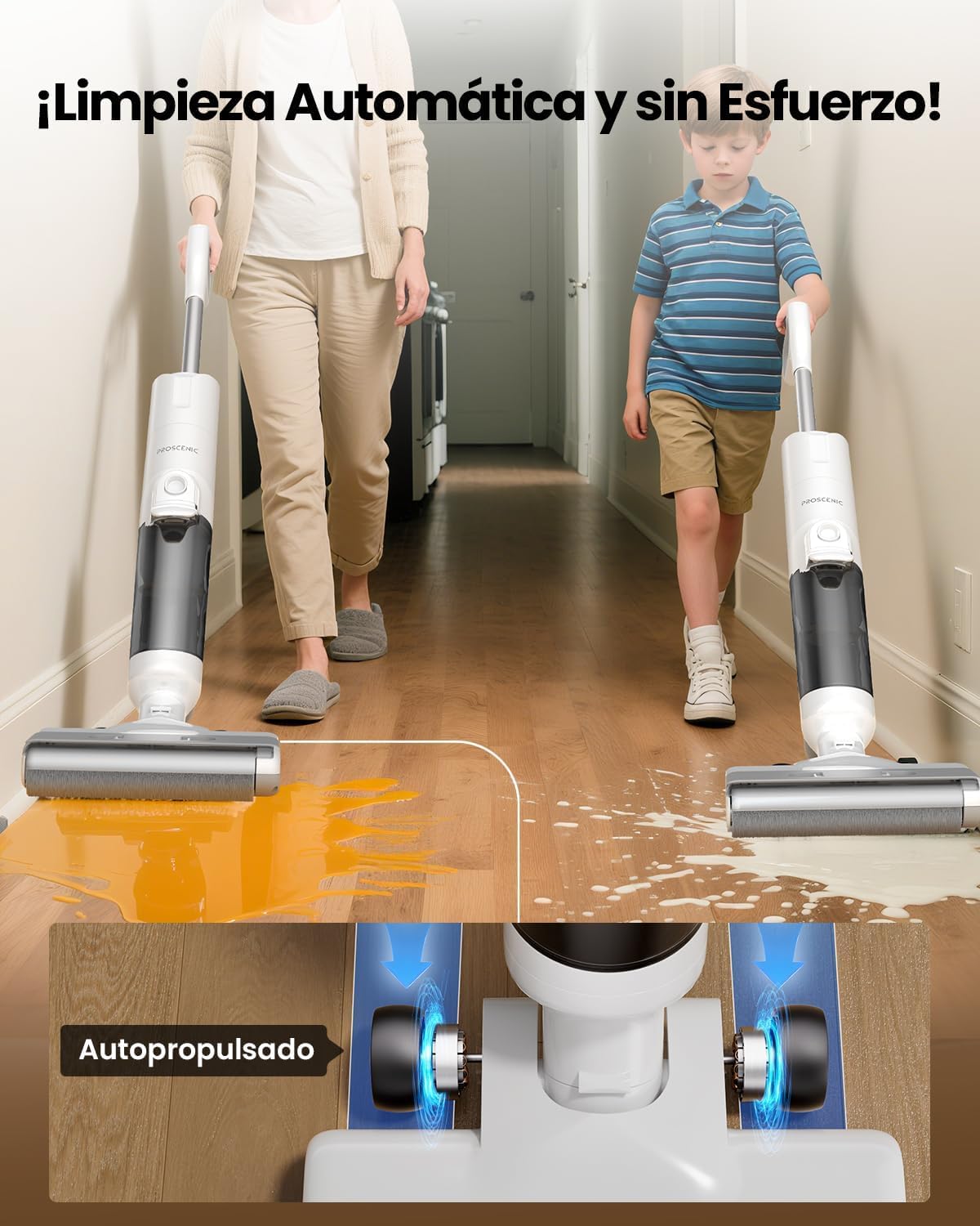 Proscenic F10 Ultra Aspiradora Escoba sin Cable en Seco y Húmedo, 60 Min de autonomía, Autolimpieza, Limpia Esquinas y Bordes, para Suelos Duros, Pelo de Mascotas, Diseño de Inclinación de 180°