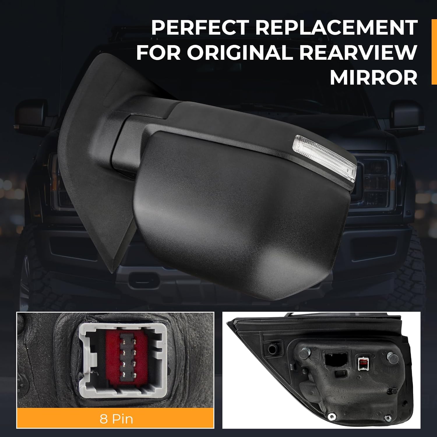Passenger Side View Mirror Compatible with Ford F150 2015-2020, Power-Adjustable Heated Glass, Turn Signal, Blind Spot Mirror & Temp Sensor, Replaces ‎JL3Z17682CA