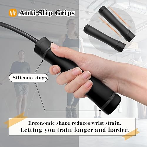 Miniatura 3 de Cuerda de saltar pesada para entrenamiento físico (1.1 libras), cuerda de PVC sólido de 0.394 pulgadas, rodamiento de bolas sin enredos, cuerda de