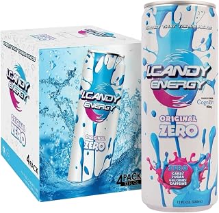 I.CANDY ZERO Energy Drink, Caffeine Free with 250mg Cognizin Citicoline, Zero Sugar Zero Calorie, B3 B6 B12 Vitamins, No Caffeine Mental Focus Drink — 4 Pack, 12 fl oz Cans