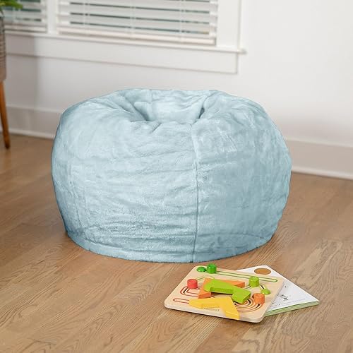 Miniatura 70 de Flash Furniture Dillon - Puf de sherpa, silla clásica recargable para niños y adolescentes, pequeña, natural Negro -,Negro Peludo,Blush