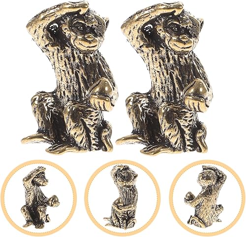 Miniatura 9 de BESPORTBLE Estatua de mono de latón, 2 piezas de figura pequeña de mono mini estatua de animal de metal para decoración de oficina en el hogar
