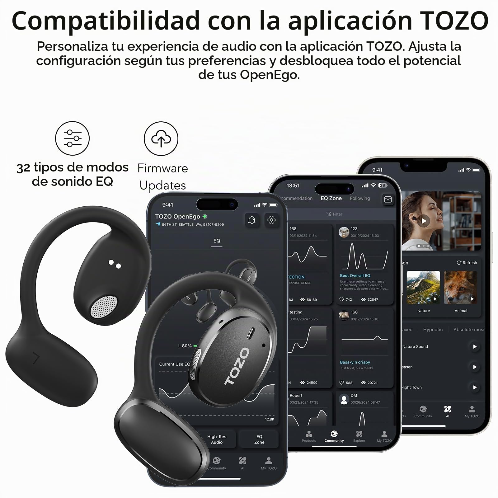 TOZO Openego Auriculares Inalámbricos Bluetooth, grabación y reuniones | Traducción cara a cara, resumen automático, pantalla LED, sonido premium, llamadas claras, estables para oficina y viajes