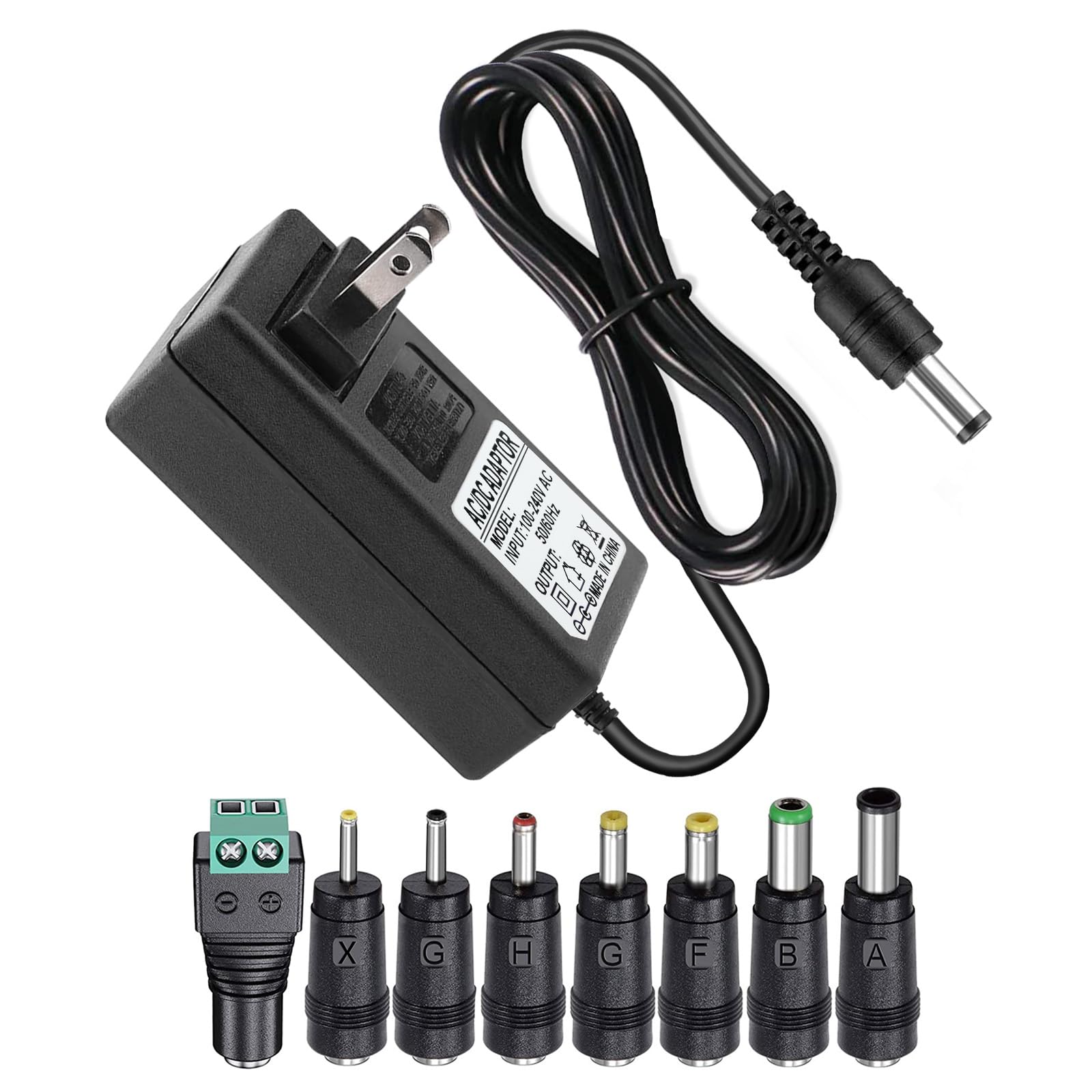 24V 1A AC Adapter Massage Charger with 8 Tips Regulated 24 Volts 1000mA Power Supply Cord Cable for