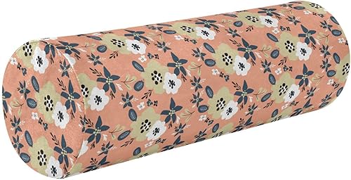Cute Flowers on Pink Bolster Pillows for Bed Neck Roll Pillow Sleeping Round Pillow for Chair Cylinder Back Pillow Bed Support