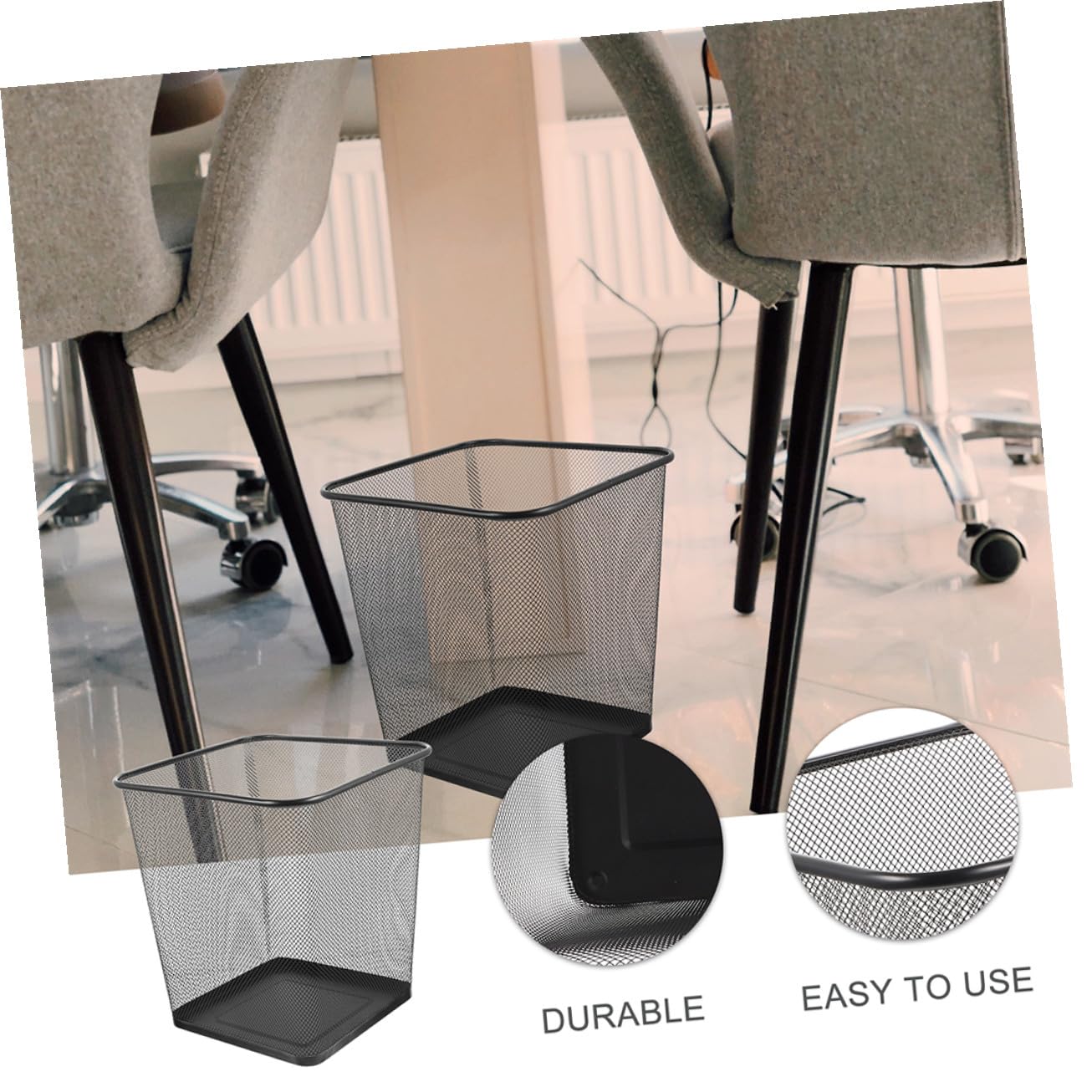 Hemobllo 2pcs Metal Mesh Trash Can Ventilated Hollow Square Wastebasket for Office Bathroom Bedroom Kitchen Breathable Wire Mesh Design for Home and Workplace Organization