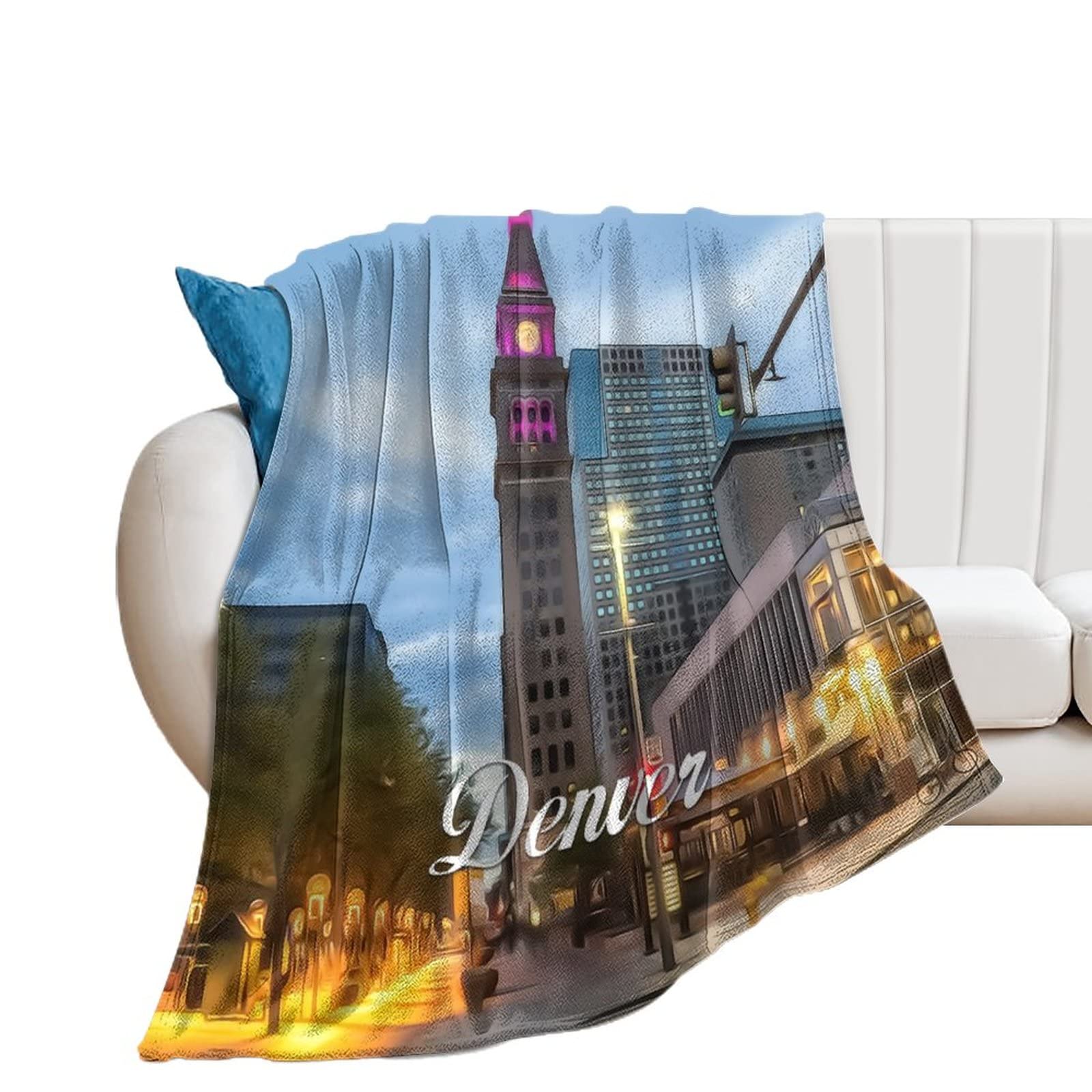 Couverture Denver pour lit et canapé, plaid de voyage et camping doux motif ville