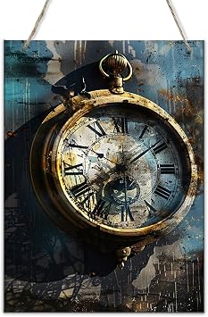 Classic Wooden Hang picture Retro pocket watch,Family Living room,Tavern,Cafes,Bedroom Wood Wall Art decor Signs,Fun pocket watch Vintage Wood Board Painting,Gifts for watch lovers 6x12 inch