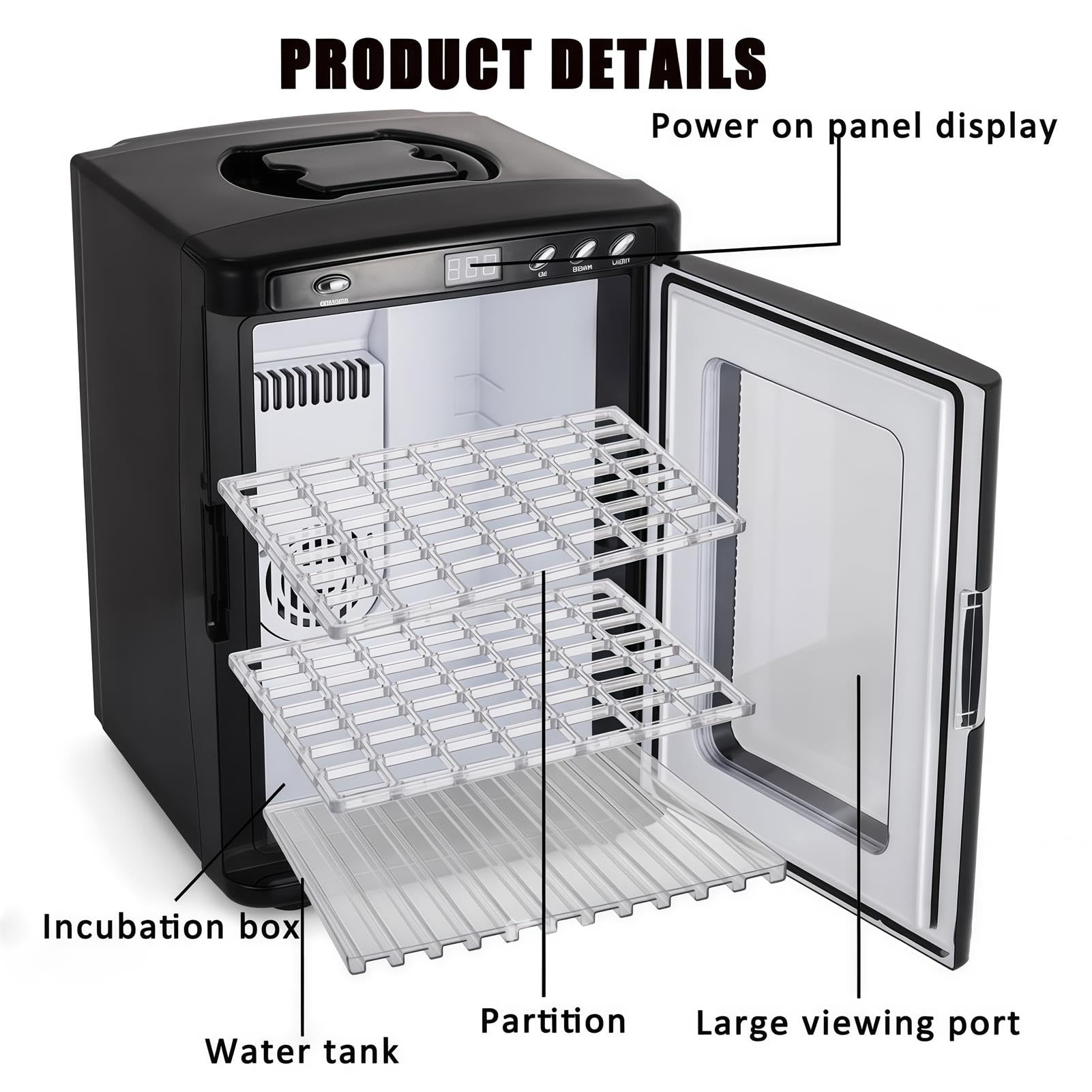 Incubatrice per uova di rettili con controllo digitale, raffreddamento e riscaldamento a doppia potenza da 25 l, 10-60 °C, incubatrice portatile per laboratorio scientifico per casa, laboratorio e