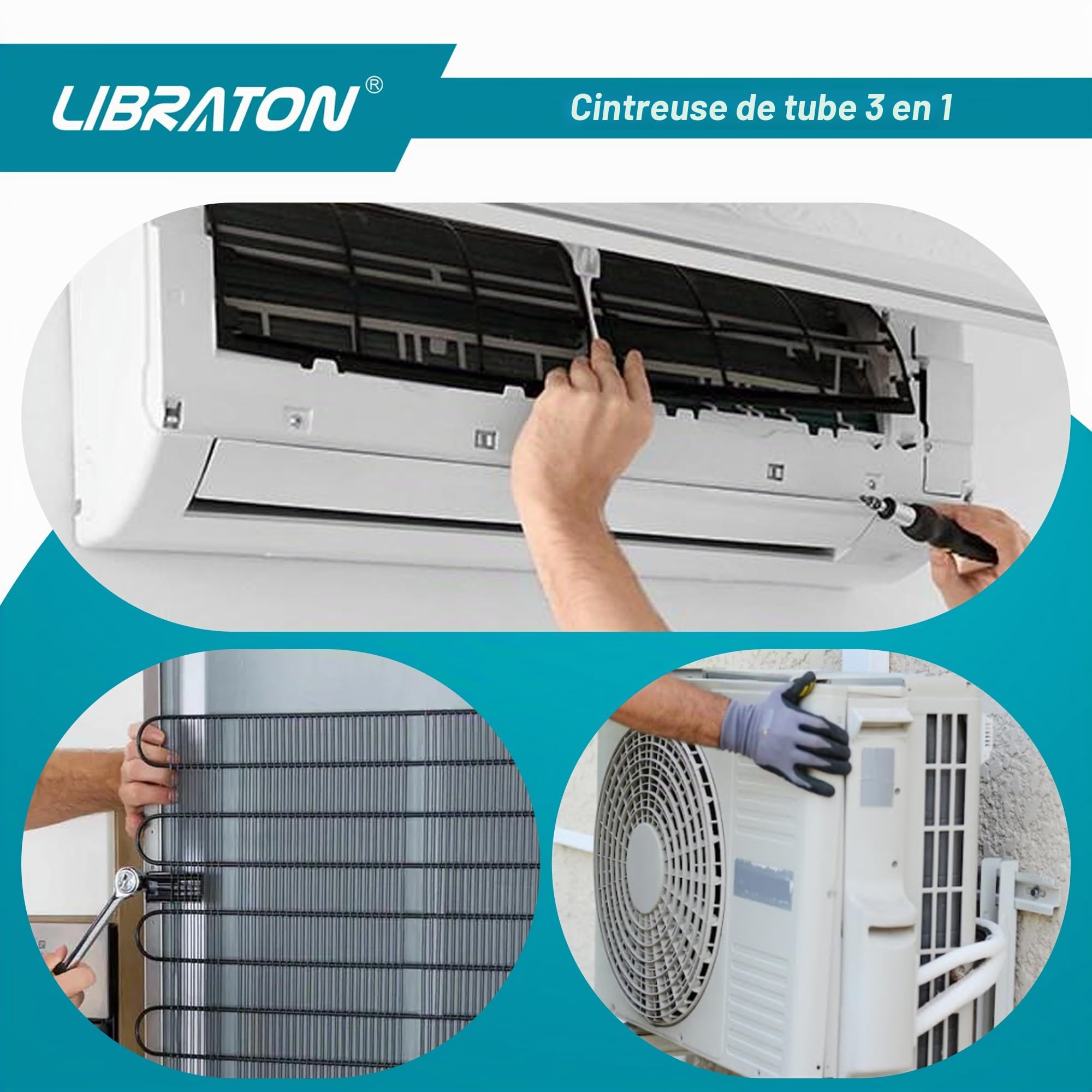 Libraton Cintreuse de tuyaux en cuivre et conduites de frein, outil de cintrage 3 en 1, cintreur de tuyaux 0-180 degrés, 6 mm, 8 mm, 10 mm, machine manuelle pour tuyaux en cuivre, aluminium et métal