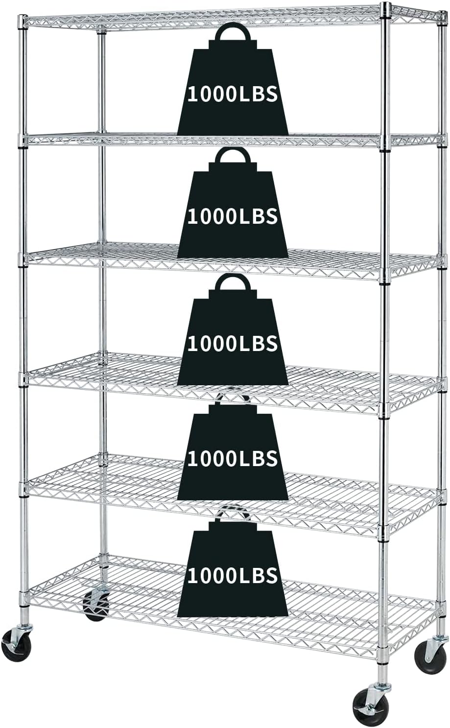 HCY 6-Tier Storage Shelf Heavy Duty Storage Shelving Unit NSF Height Adjustable Metal Storage Rack with Wheels for Laundry Bathroom Kitchen Garage Pantry Organization(Chrome) 76*48*18 inch
