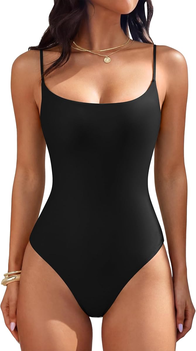 ANRABESS Women's Bodysuits Square Neck Backless Double Lined Cami Tops | Slim Fit Body Suits, Adjustable Spaghetti Strap, Soft Stretchy, Summer Going Out Top, Work Daily & Vacation Clothes