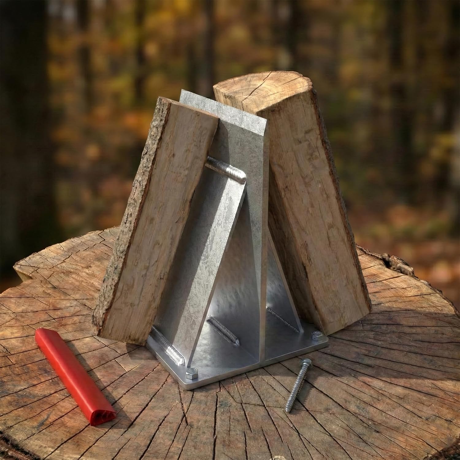 Firewood Splitter with Wider Fins, Ultra-Sharp Blade, 7.3LB Heavy Design Reduces Bounce, Safe Axe-Free Wood Splitting Wedge for Fire Pits & Outdoor Use, Silver, Size: XLarge