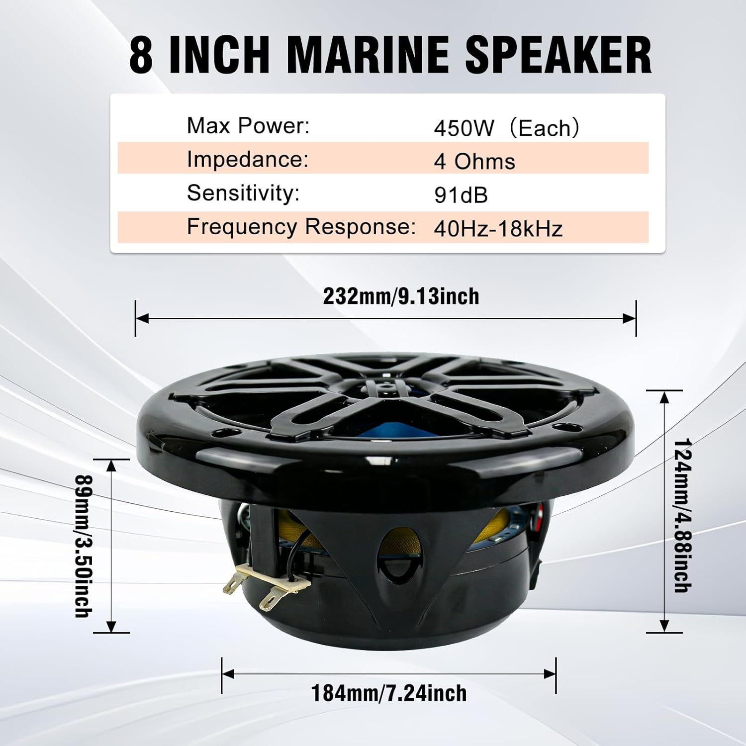 STUDIOFINIX 8inch 900W Marine Speakers with LED Lights -2 Way Weather Resistant Boat Speakers Perfect for Boats, ATVs, UTVs （Pair,Black）