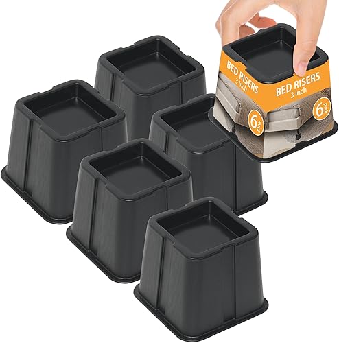 Elevadores de cama de 3 pulgadas, paquete de 6  Elevadores cuadrados para muebles para almacenamiento adicional, ideal para cama, mesa, silla, sofá,