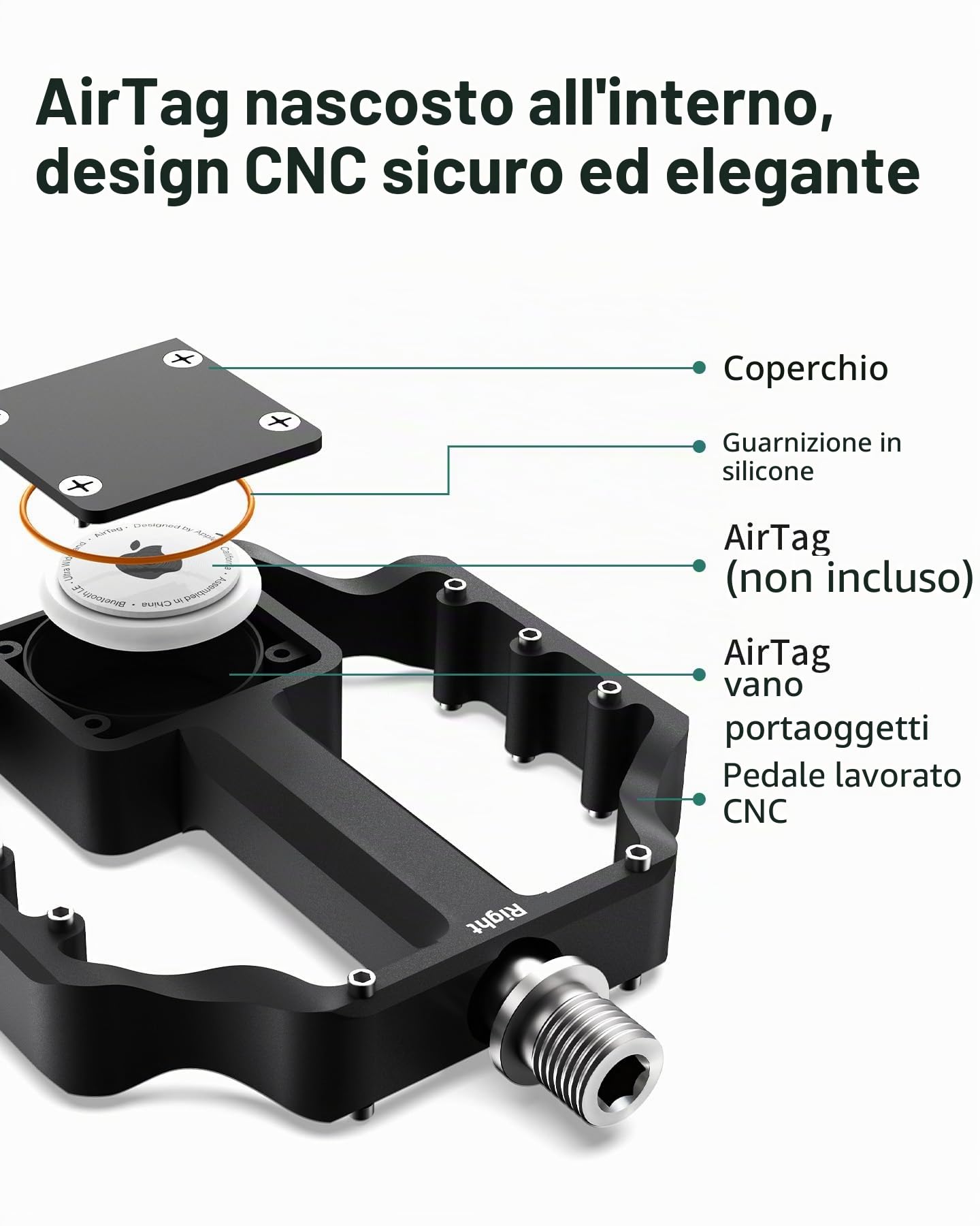 Pedali Bici con Supporto AirTag Nascosto, Localizzatore GPS Antifurto Impermeabile IP67, Alluminio CNC 9/16 Pollici, Antiscivolo Leggeri per MTB, Bici da Strada, E‑Bike
