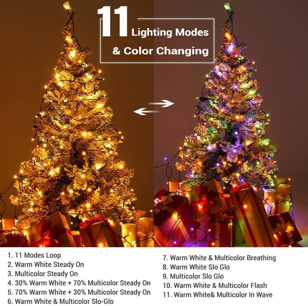 Brizled (Bundles) 200 LED Warm White & Multi Color Changing Christmas Lights + 9.25in Snowflake Christmas Tree Topper for Christmas Tree Party Home Indoor Outdoor Decorations