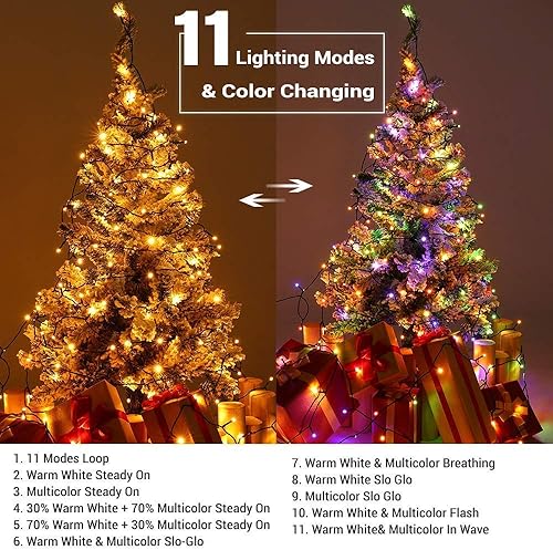 Miniatura 3 de Brizled 200 luces LED que cambian de color, 11 funciones, blanco cálido y multicolor, luces de Navidad + 25 luces LED de Navidad C9 de 16 pies